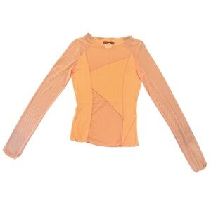 NWOT Vintage Y2K Orange Asymmetrical Cut Out Mesh Long Sleeve Top Size Small